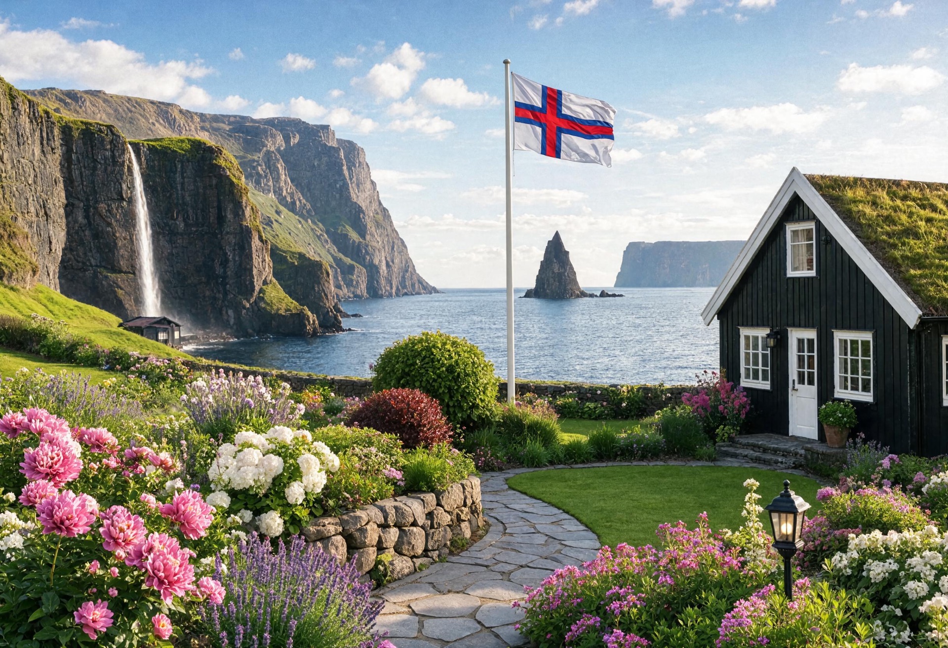 Føroyskur garður við sløtum grasi
